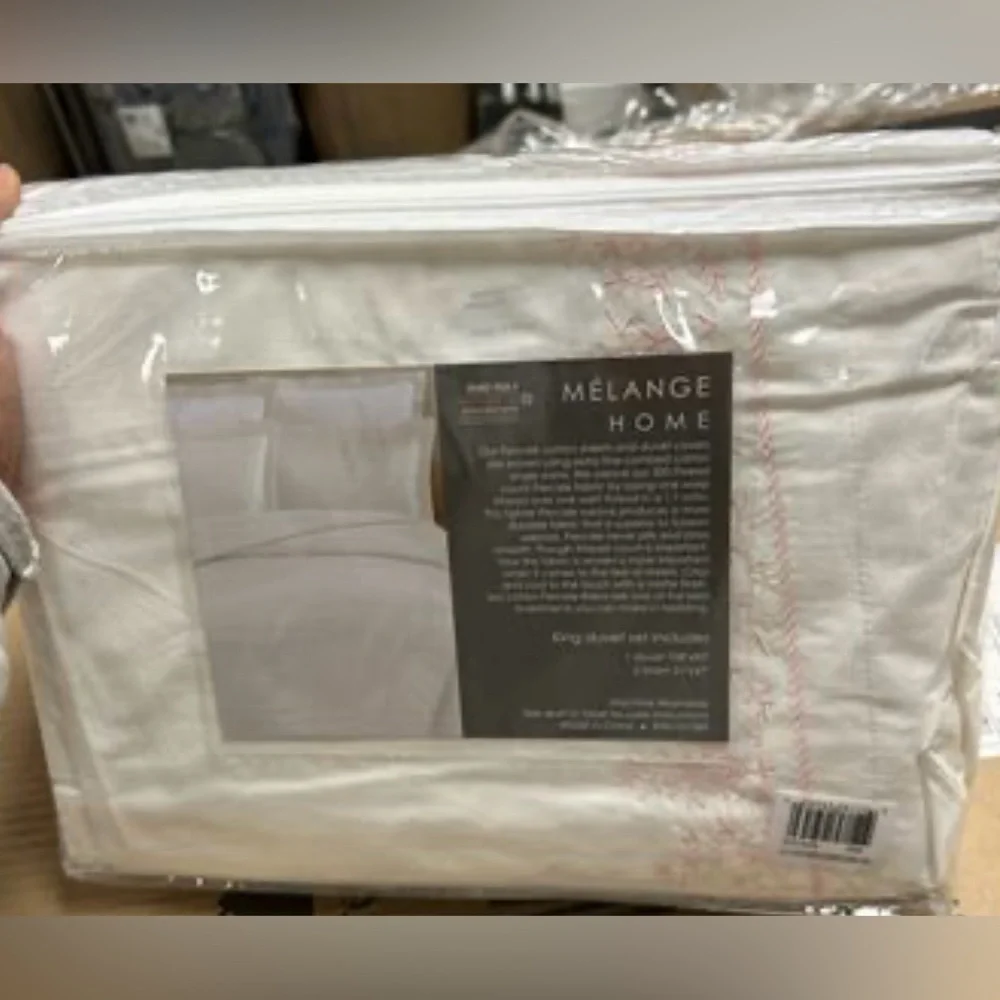 Leaf Stone Embroidery Percale Cotton Duvet Set Rose On White - King - 3 Piece - Picture 7 of 7